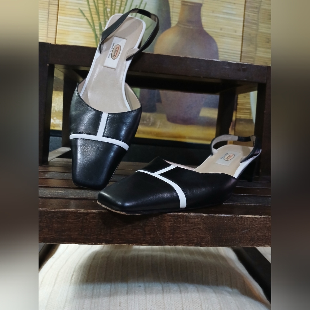 Elegant Black and White Slingback Heels - Picture 2 of 14